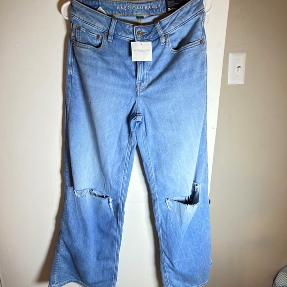 American Eagle Outfitters Light Blue Distressed Wide Leg Jeans - Picture 2 of 6